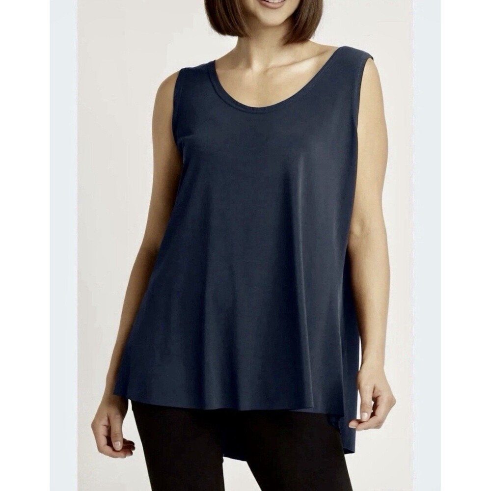 Planet by Lauren G Matte Jersey Navy Blue Shirtail Tank Top Women’s Size 1 NWT